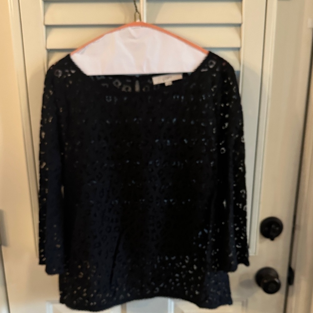 LOFT Elegant Black Eyelet Blouse